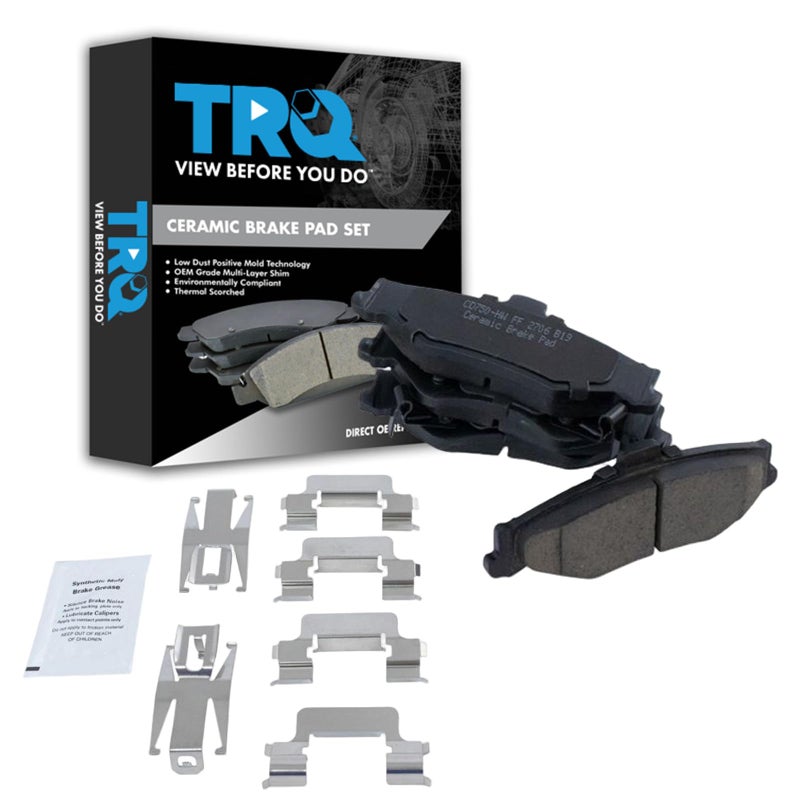 TRQ Rear Brake Pads Ceramic Hardware Wear Sensor Compatible with 1998-2002 Chevrolet Camaro 1998-2002 Pontiac Firebird - Image 1